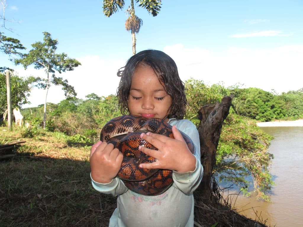 Ecuadorian Child holding boa